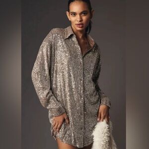 NWT Anthropologie Flat White Sequin Tunic Dress